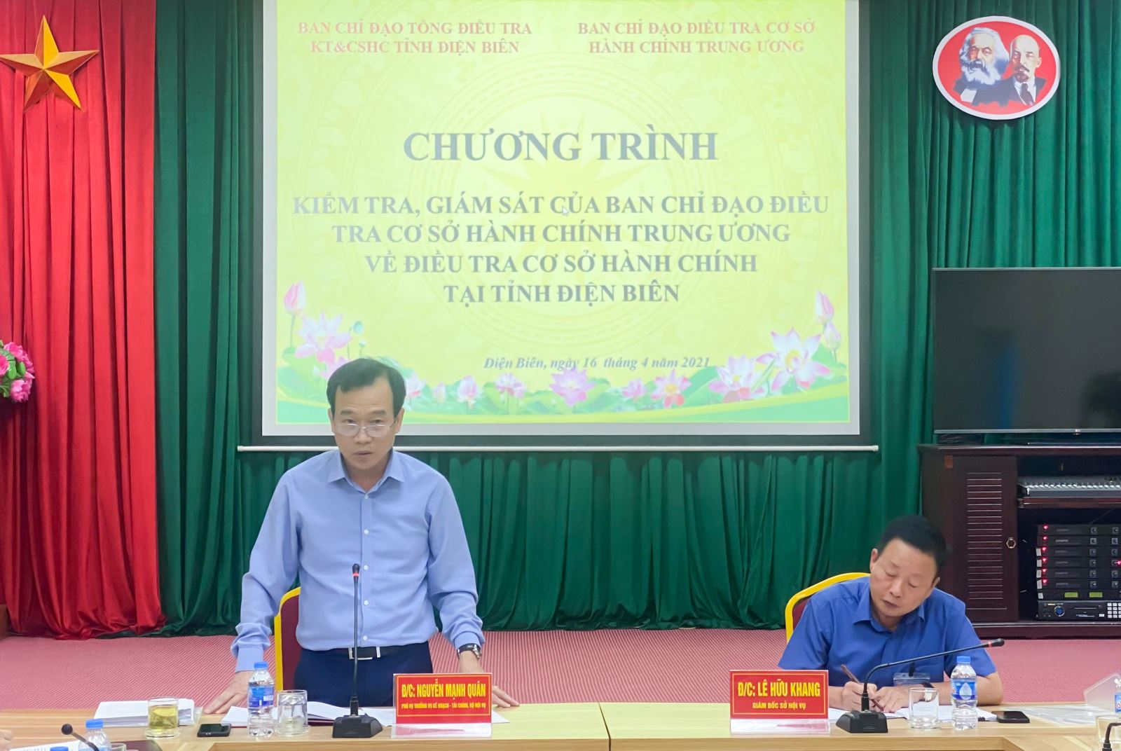 Phó Vụ trưởng Vụ Kế hoạch – Tài chính (Bộ Nội vụ), thành viên Ban Chỉ đạo Điều tra cơ sở hành chính Trung ương Nguyễn Mạnh Quân phát biểu tại buổi làm việc.