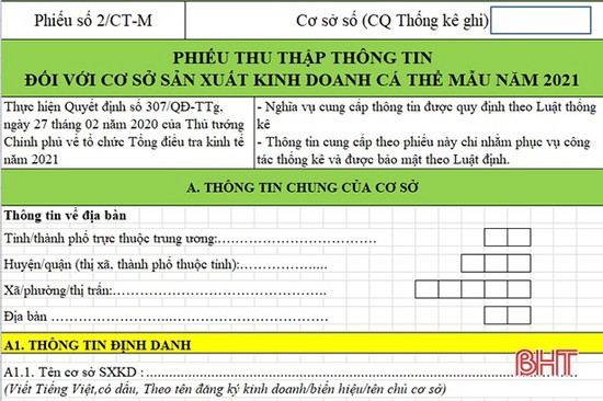 Phiếu điện tử (CAPI) được các điều tra viên sử dụng khi thu thập thông tin từ các chủ cơ sở sản xuất kinh doanh cá thể.