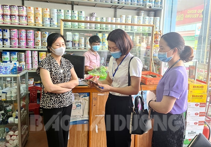 Các điều tra viên tiến hành thu thập thông tin của các cơ sở sản xuất, kinh doanh cá thể tại thị trấn Tứ Kỳ