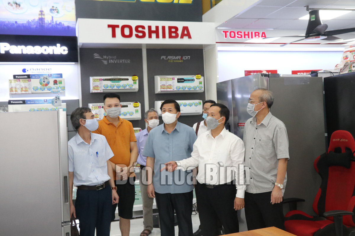 Đồng chí Đinh Công Sứ, Phó Chủ tịch UBND tỉnh, Trưởng Ban Chỉ đạo Tổng điều tra kinh tế tỉnh năm 2021 cùng lãnh đạo các sở, ngành kiểm tra công tác thu thập thông tin tại một số cơ sở sản xuất, kinh doanh cá thể trên địa bàn huyện Kim Bôi.