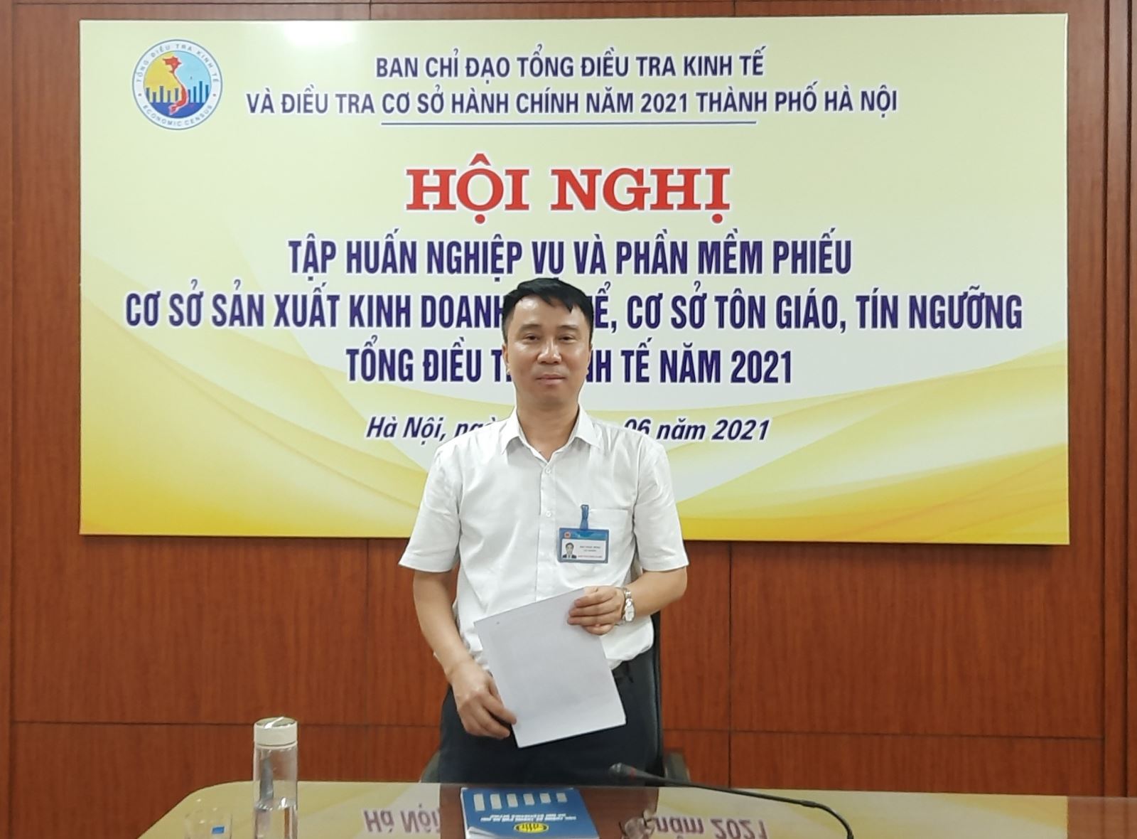 Ông Đậu Ngọc Hùng, Cục trưởng Cục Thống kê Thành phố Hà Nội phát biểu tại Hội nghị