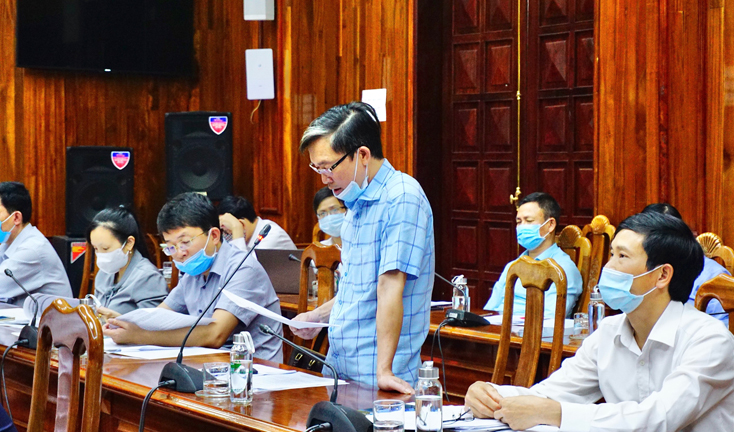 Đại diện Ban chỉ đạo Tổng điều tra kinh tế và điều tra cơ sở hành chính huyện Lệ Thủy phát biểu tại buổi họp.